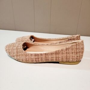 Womens Tweed Ballet Flats Sz 7 Sparkly Beige Neutral Minimalist Old Money